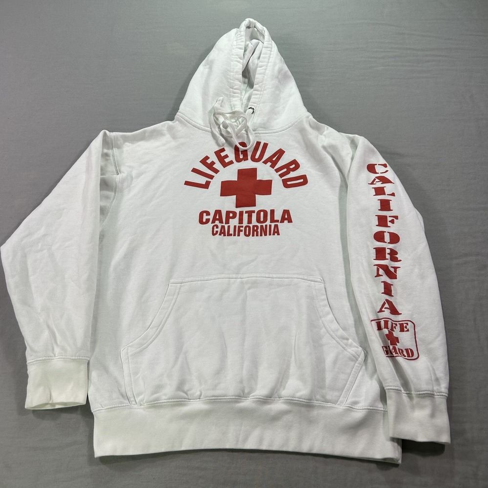 Lifeguard Hoodie Adult Medium White Capitola California Sweatshirt Fleece Unisex